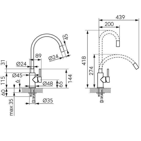 Miješalica za sudoper s fleksibilnim izljevom, ZUMBA crna - ZA4BLB - Slika 2